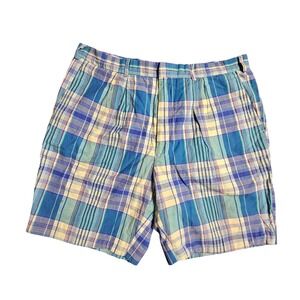 Vintage Island Casuals Bermuda Cayman Plaid Pleated Cotton Shorts 40 Preppy